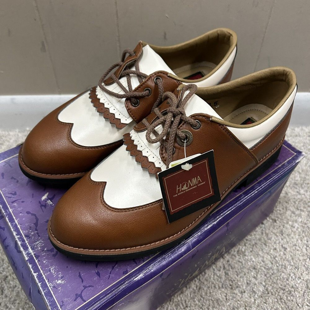 Honma Golf Shoes‎ Women's 7.5 US 23.5 Japan Brown White Leather New in Box